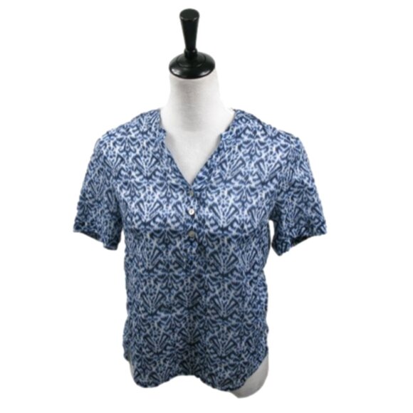 Orvis Blue/White Patterned 100% Cotton Short Sleeve Blouse Size 6 - Picture 1 of 6
